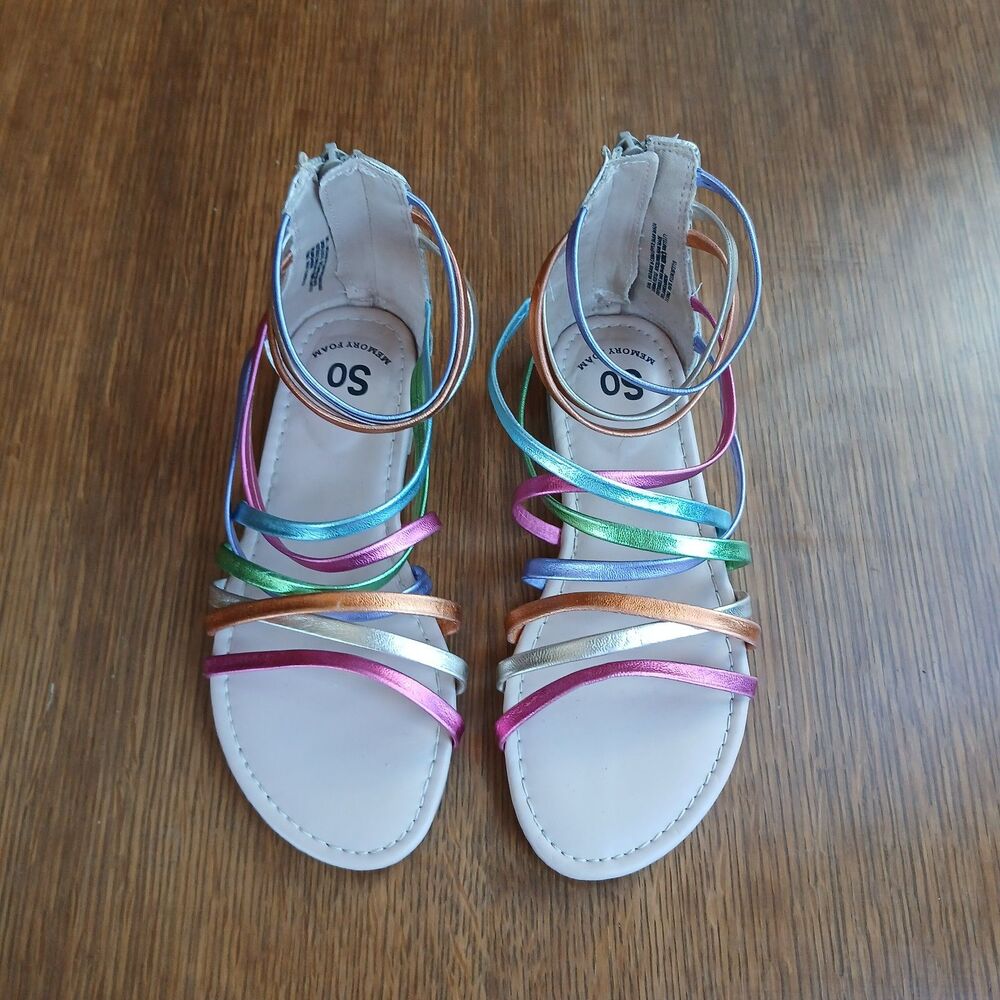 SO Girls Delaine Rainbow Metallic Gladiator Sandals Sz 1 NWOT - Picture 3 of 6